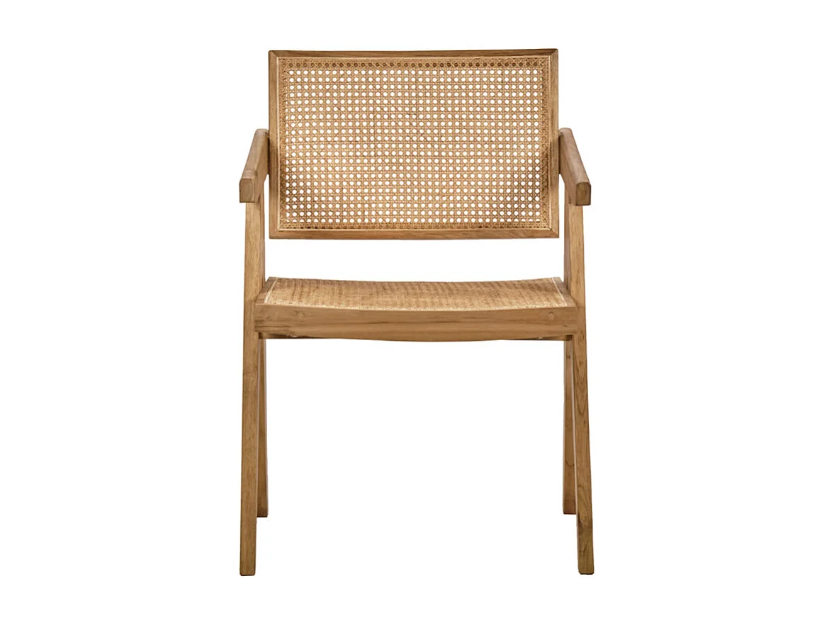 Fauteuil lounge en bois massif avec cannage en rotin - BRUNO