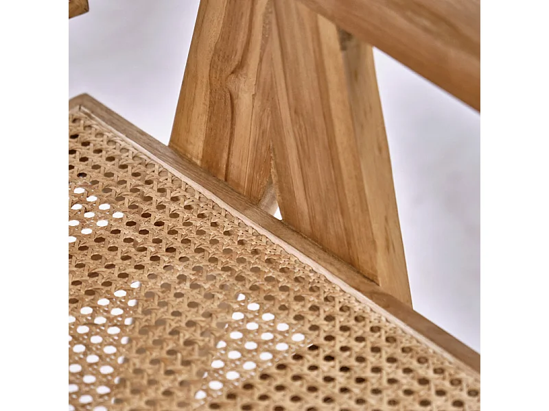 Fauteuil lounge en bois massif avec cannage en rotin - BRUNO