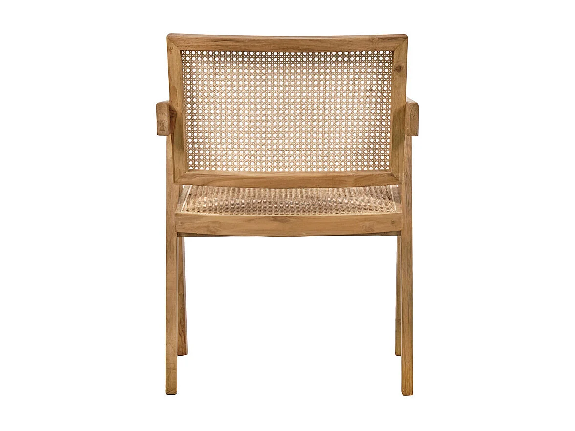 Fauteuil lounge en bois massif avec cannage en rotin - BRUNO