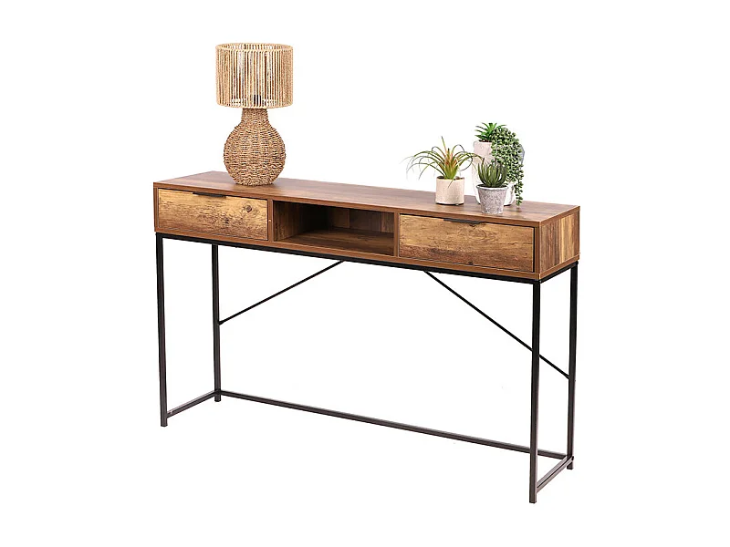 Console 2 tiroirs 1 niche effet noyer Joya