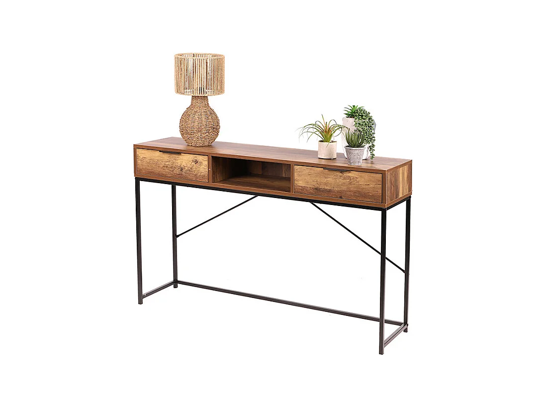 Console 2 tiroirs 1 niche effet noyer Joya