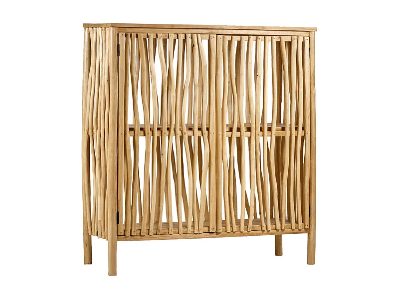 Armoire 2 portes en bois de teck et bois flotté H. 140 cm - MARIANO