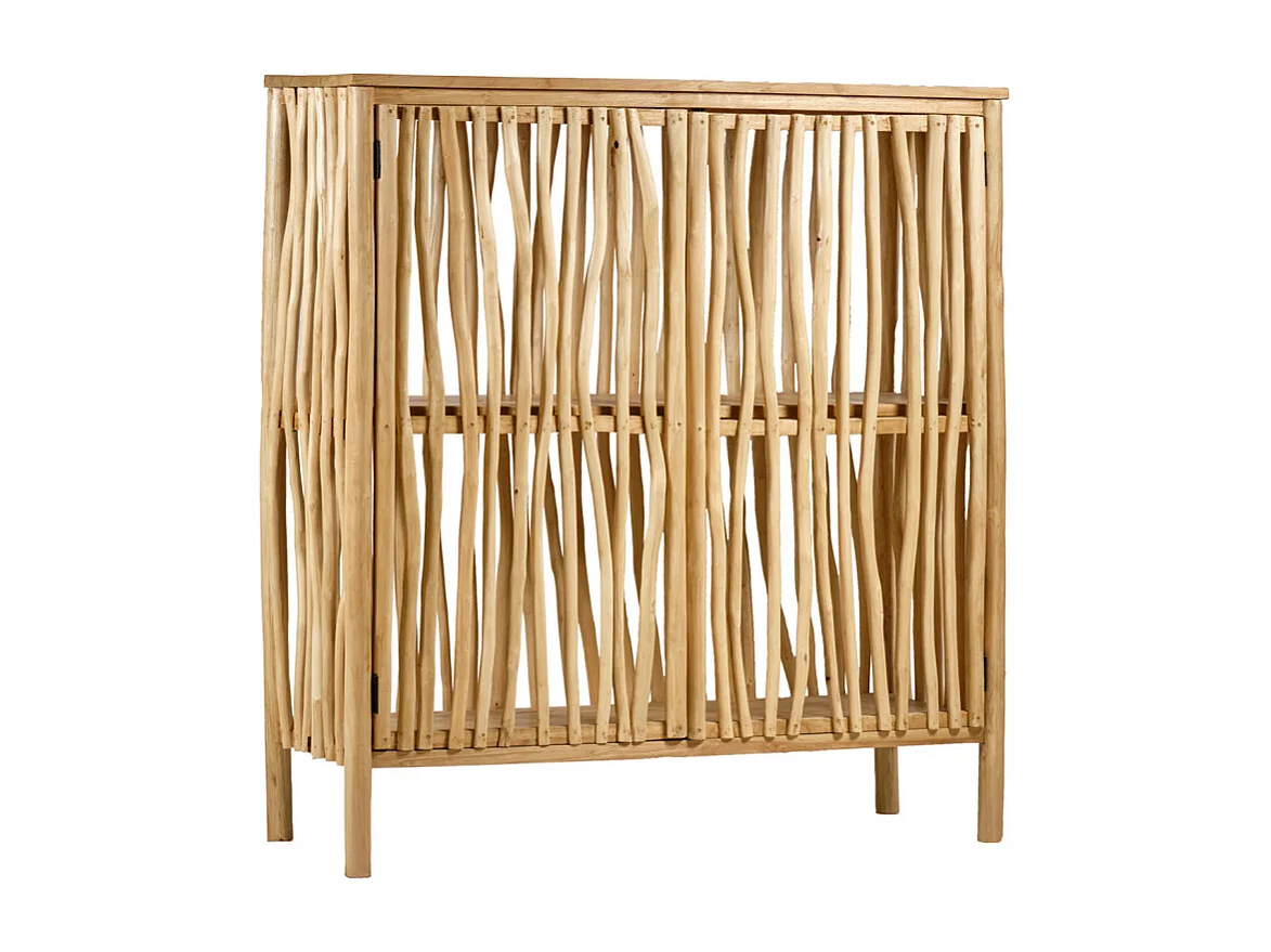 Armoire 2 portes en bois de teck et bois flotté H. 140 cm - MARIANO