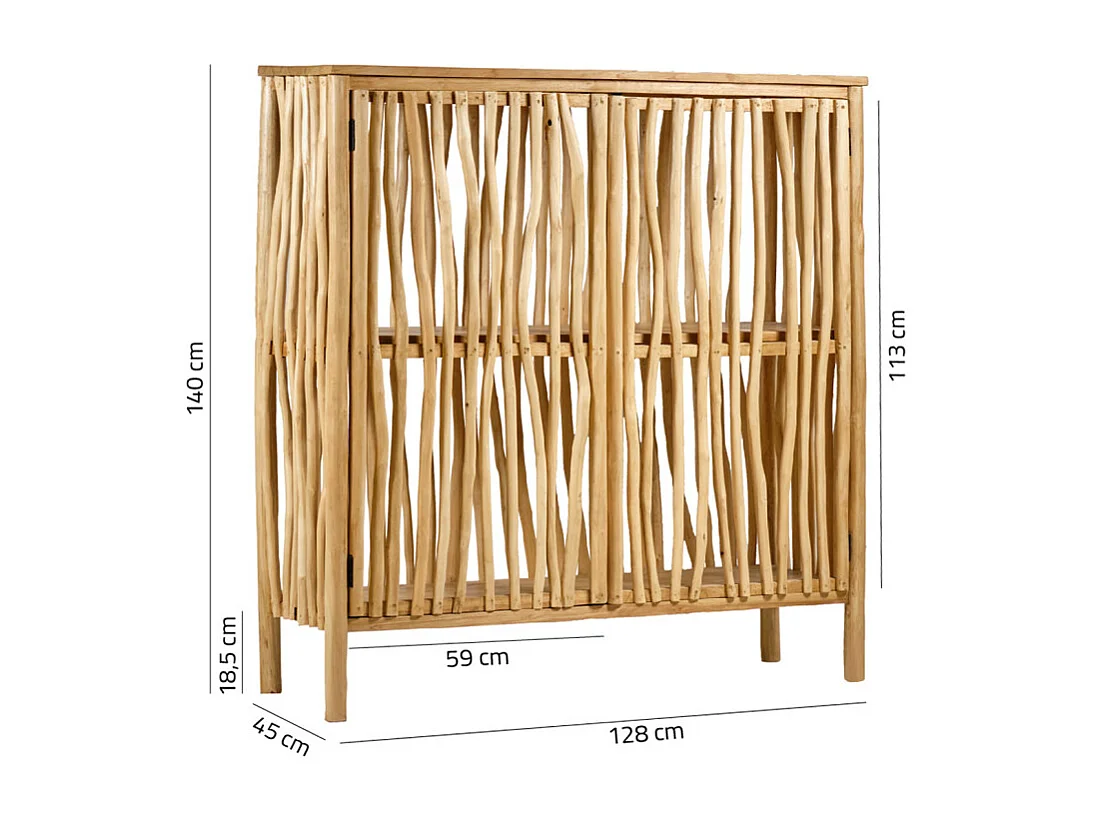 Armoire 2 portes en bois de teck et bois flotté H. 140 cm - MARIANO