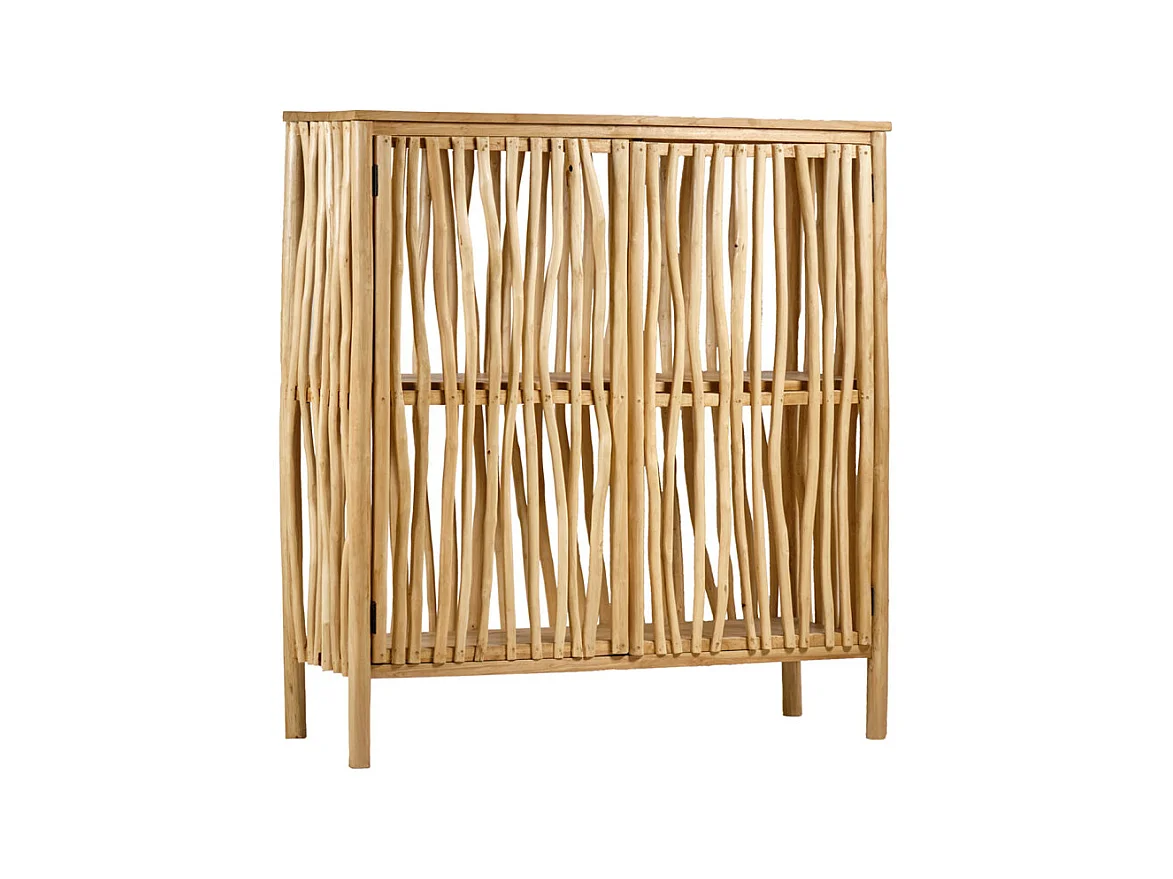 Armoire 2 portes en bois de teck et bois flotté H. 140 cm - MARIANO