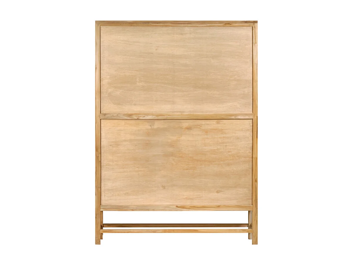 Armoire 3 portes teck massif et cannage rotin H. 180 cm - CAMILO