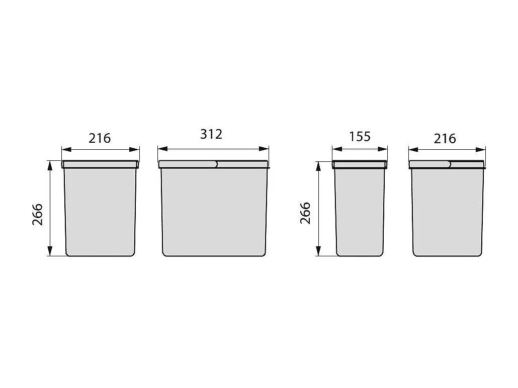 Papelera diferenciada con 4 contenedores, altura 26,6 cm.