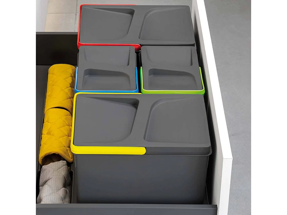 Emuca Keukenlade Recycling Bakken Set | 4 Containers | 15L & 7L | Antracietgrijs Plastic