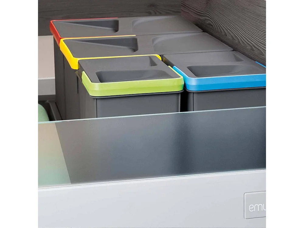 Emuca Keukenlade Recycling Bakken Set | 4 Containers | 15L & 7L | Antracietgrijs Plastic