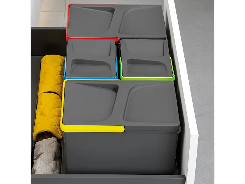 Emuca Keukenlade Recycling Bakken Set | 4 Containers | 15L & 7L | Antracietgrijs Plastic
