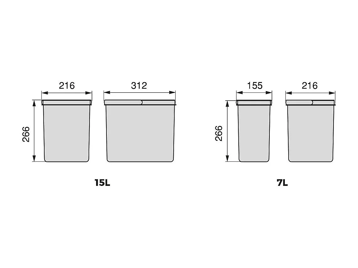 Bacs de tri pour tiroir de cuisine Recycle 2 bacs de 7 litres et 1 bac de 15 litres