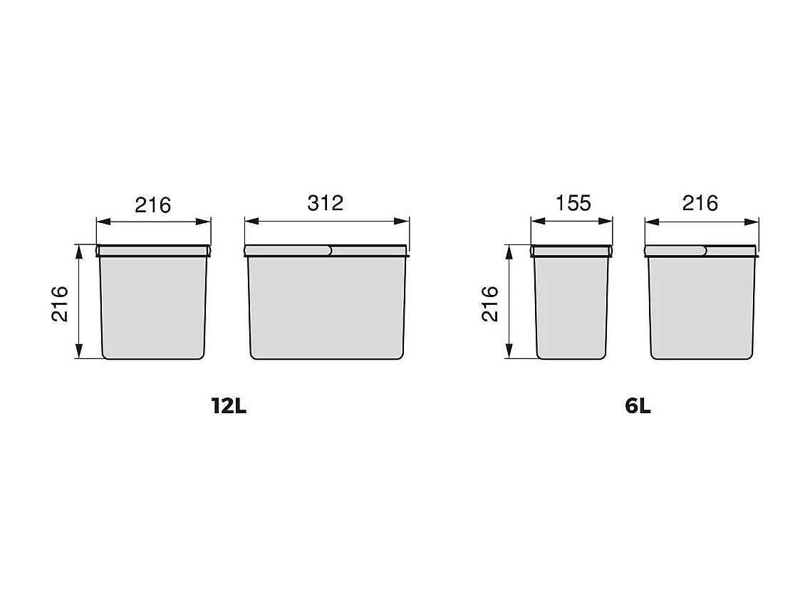 Bacs de tri pour tiroir de cuisine Recycle 2 bacs de 12 litres et 2 bacs de 6 litres