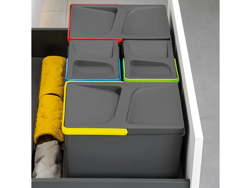 Bacs de tri pour tiroir de cuisine Recycle 2 bacs de 12 litres et 2 bacs de 6 litres