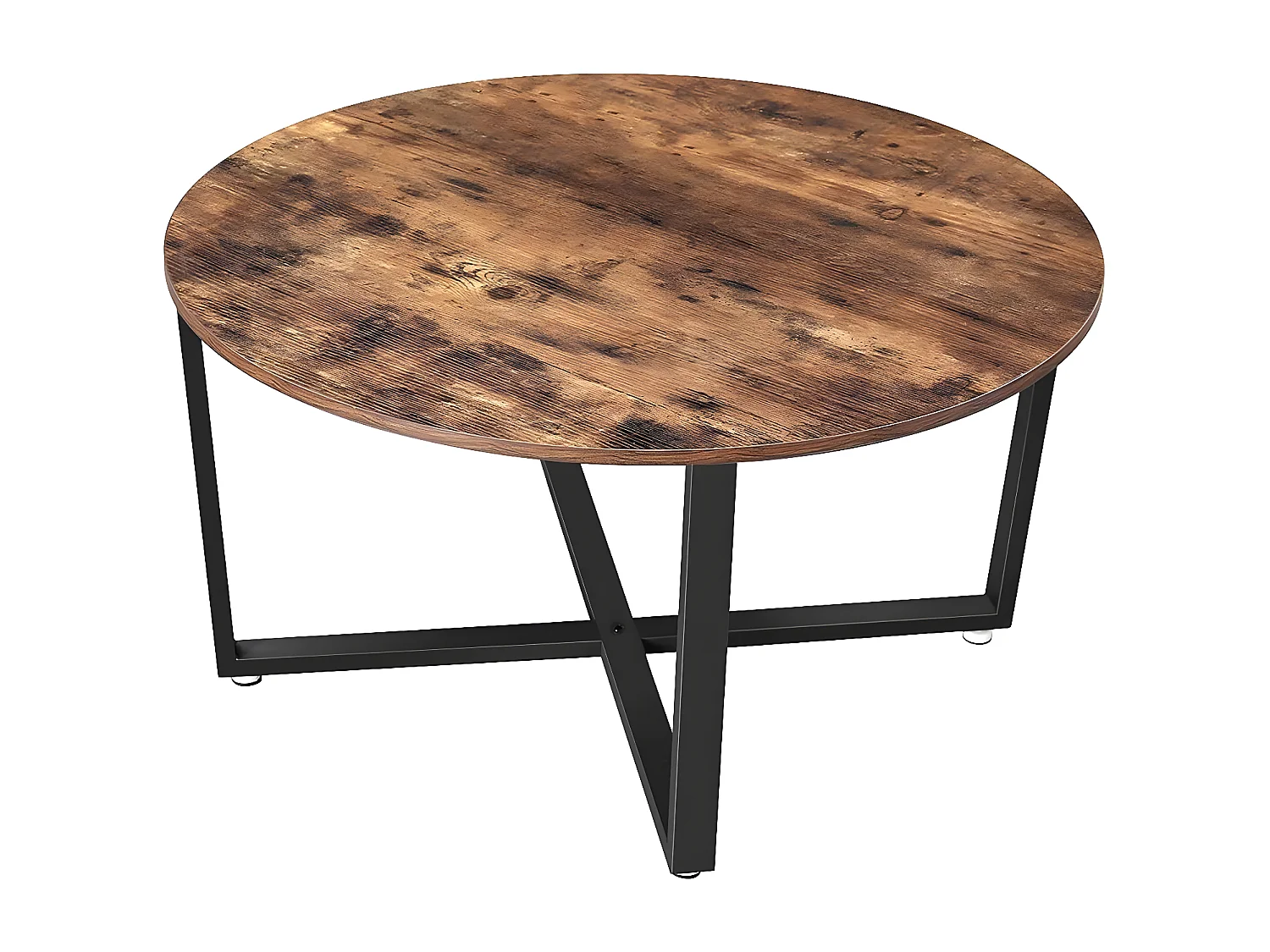 Mesa de Centro "Alinru" - 88 x 47 cm - Marrom rústico/preto, Pernas de ferro preto fosco e tampo de mesa redondo rústico