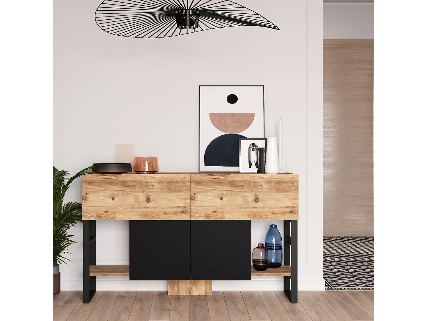 Consola con almacenaje de estilo industrial TARI