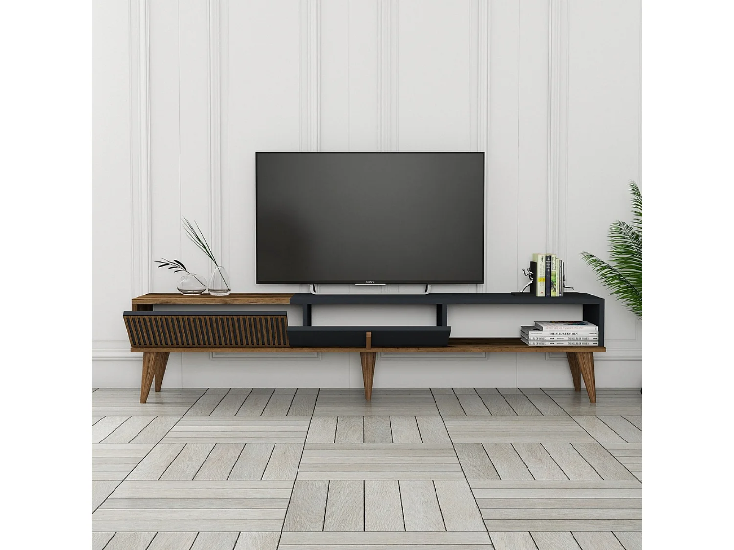 Mueble TV diseño madera y carbón 180 cm NOLA