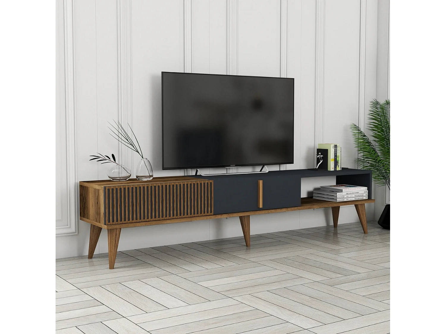 Mueble TV diseño madera y carbón 180 cm NOLA