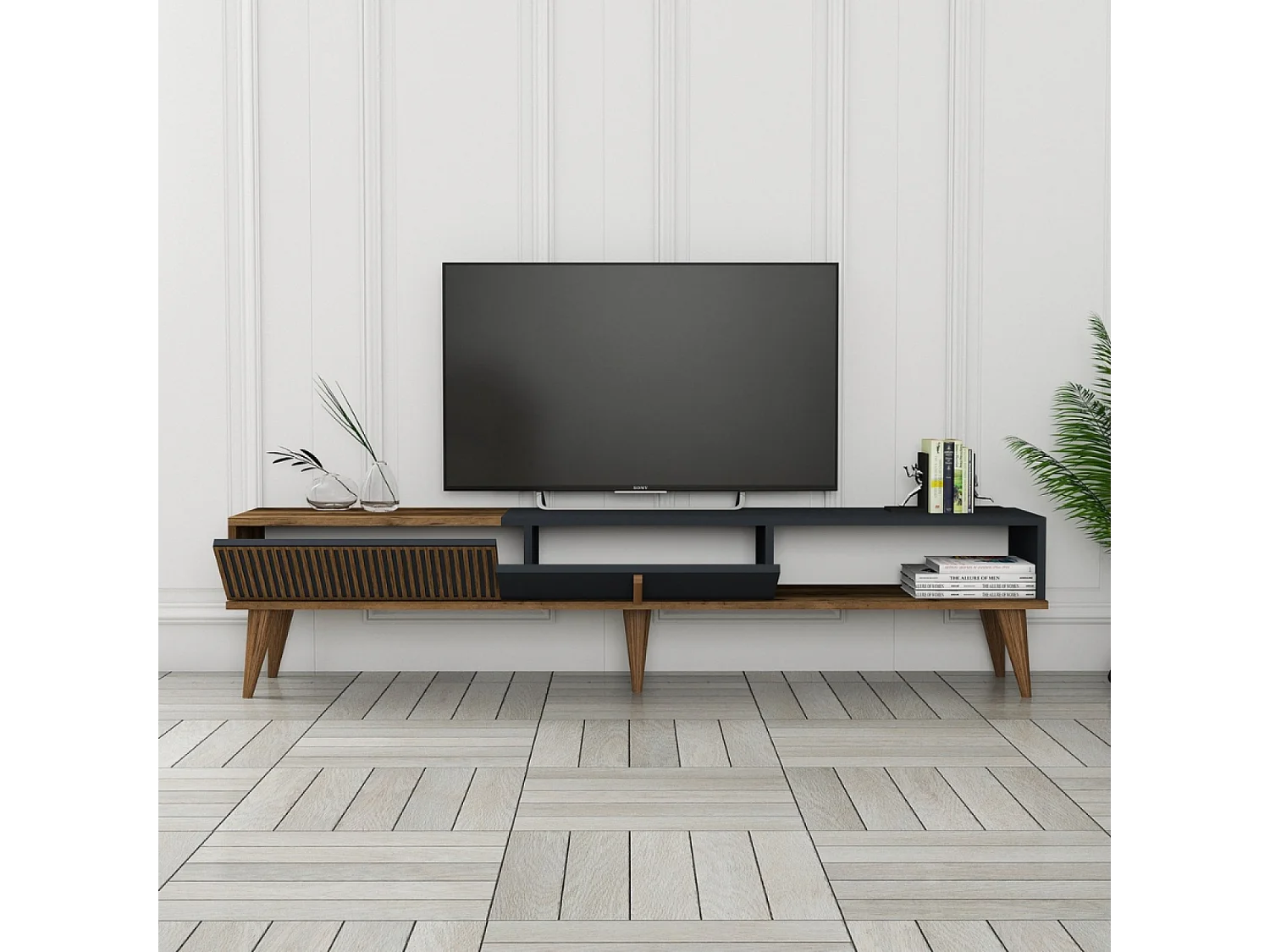Mueble TV diseño madera y carbón 180 cm NOLA