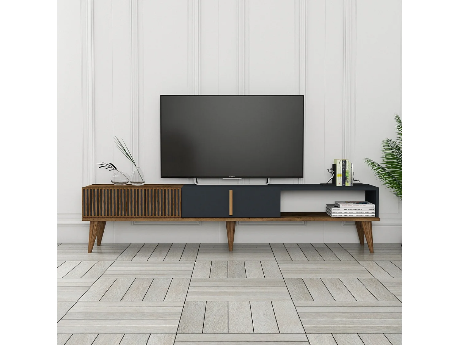 Mueble TV diseño madera y carbón 180 cm NOLA