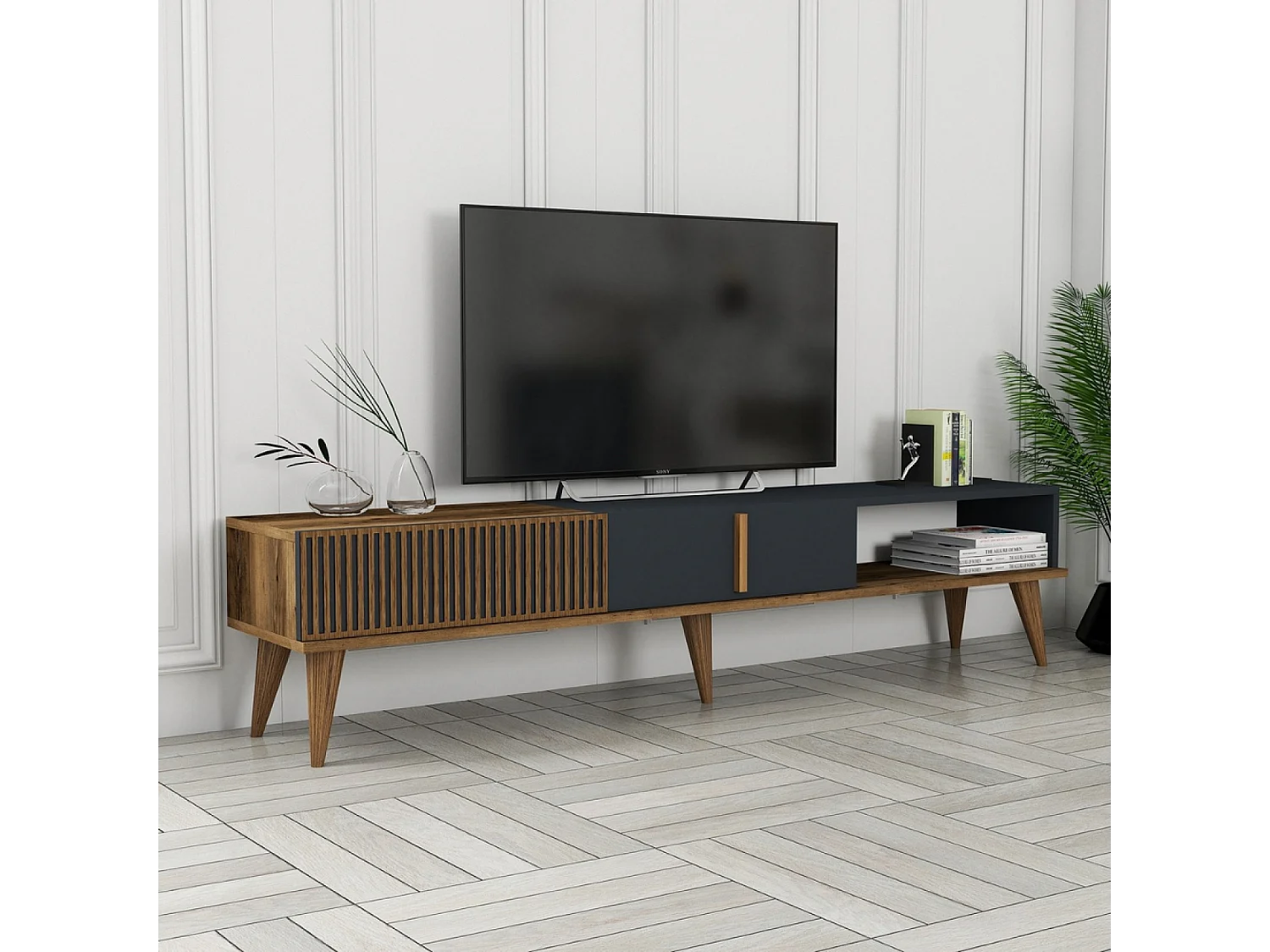 Mueble TV diseño madera y carbón 180 cm NOLA