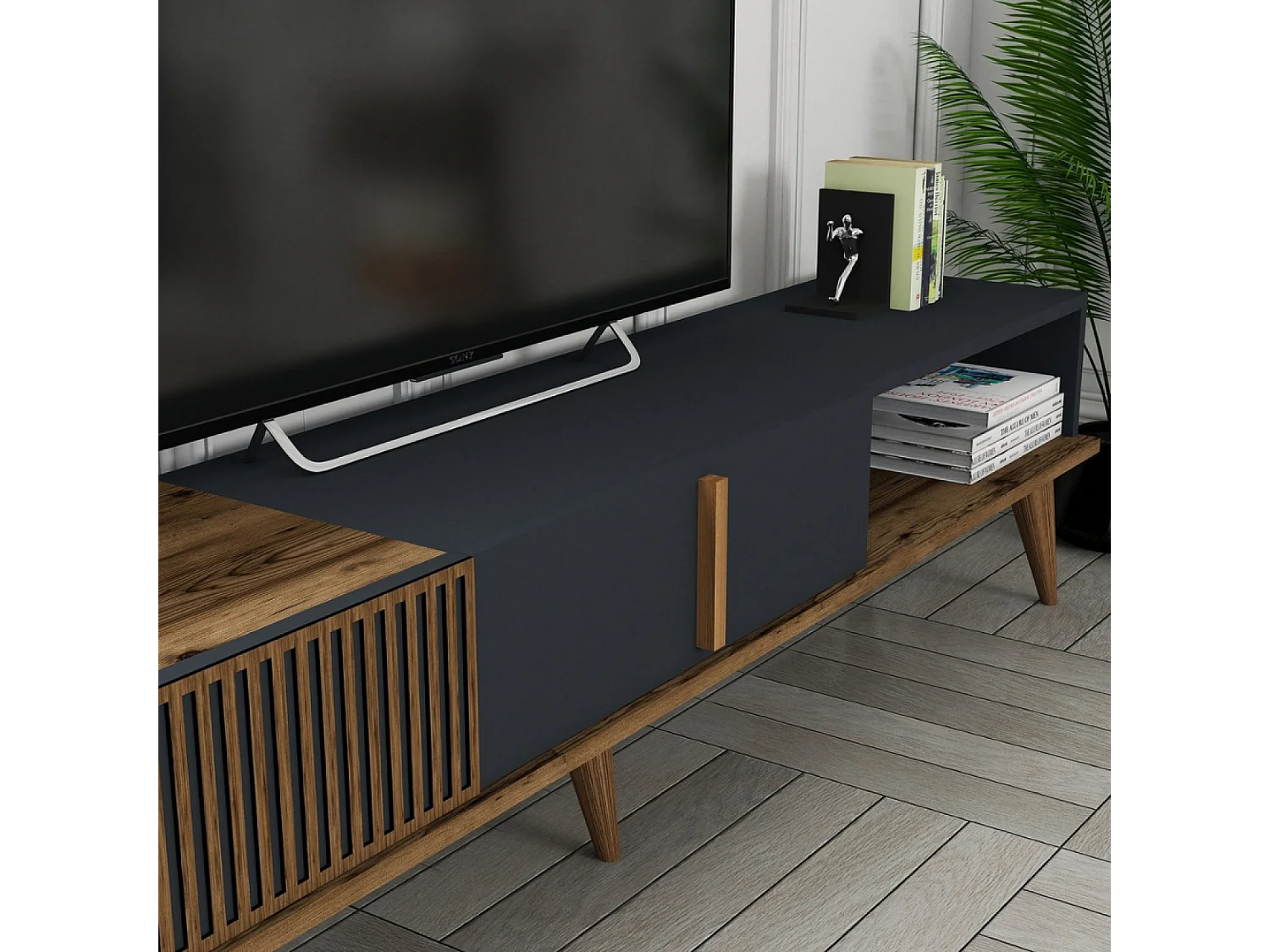 Mueble TV diseño madera y carbón 180 cm NOLA