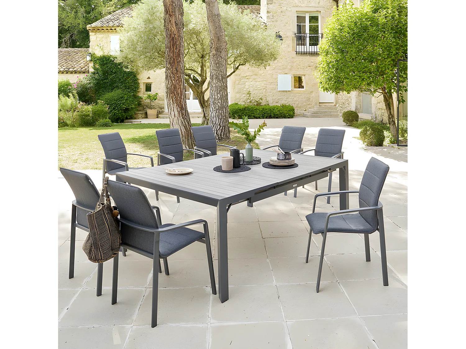 Table de jardin extensible carrée Evasion seigle et graphite Hespéride