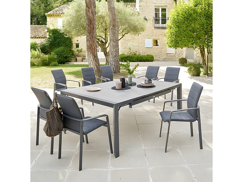 Table de jardin extensible carrée Evasion seigle et graphite Hespéride