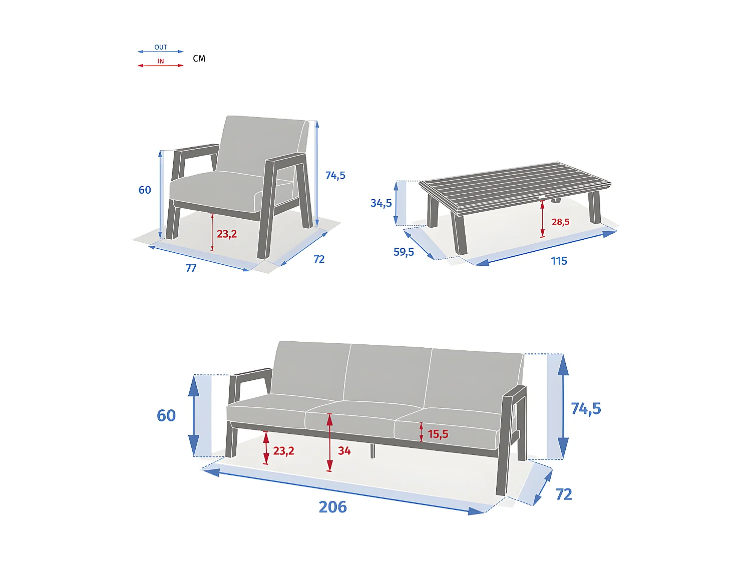 Salon de jardin 5 places Axiome beige et praline Hespéride