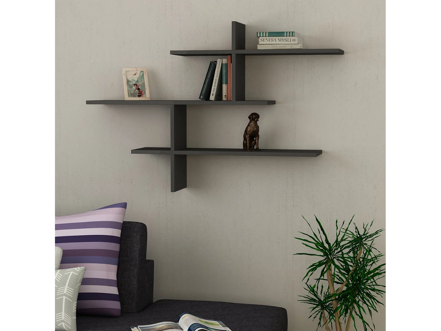 Moderne design wandplank TANA Antraciet Grijs 3 planken