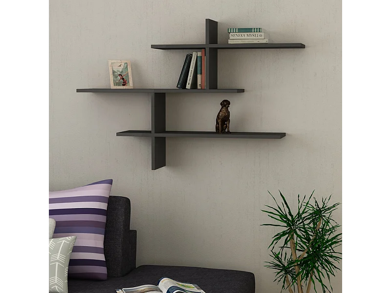 Moderne design wandplank TANA Antraciet Grijs 3 planken