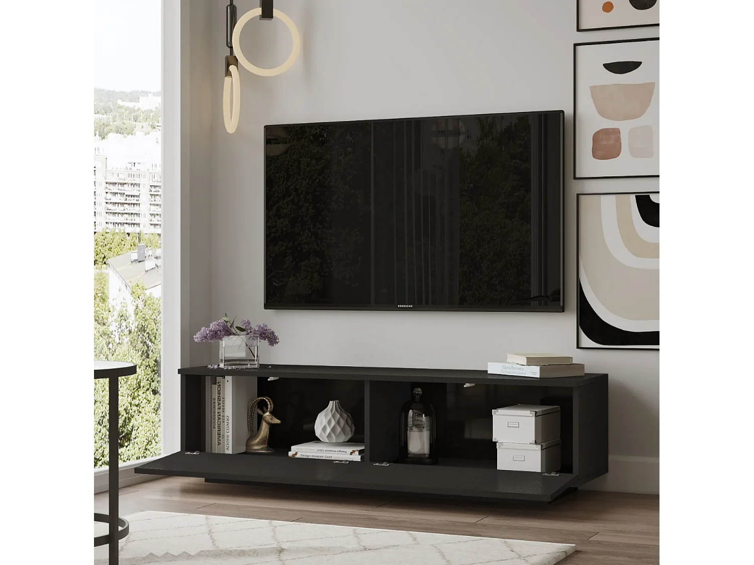 Móvel de TV Design Preto 140cm MELI Moderno com Arrumação
