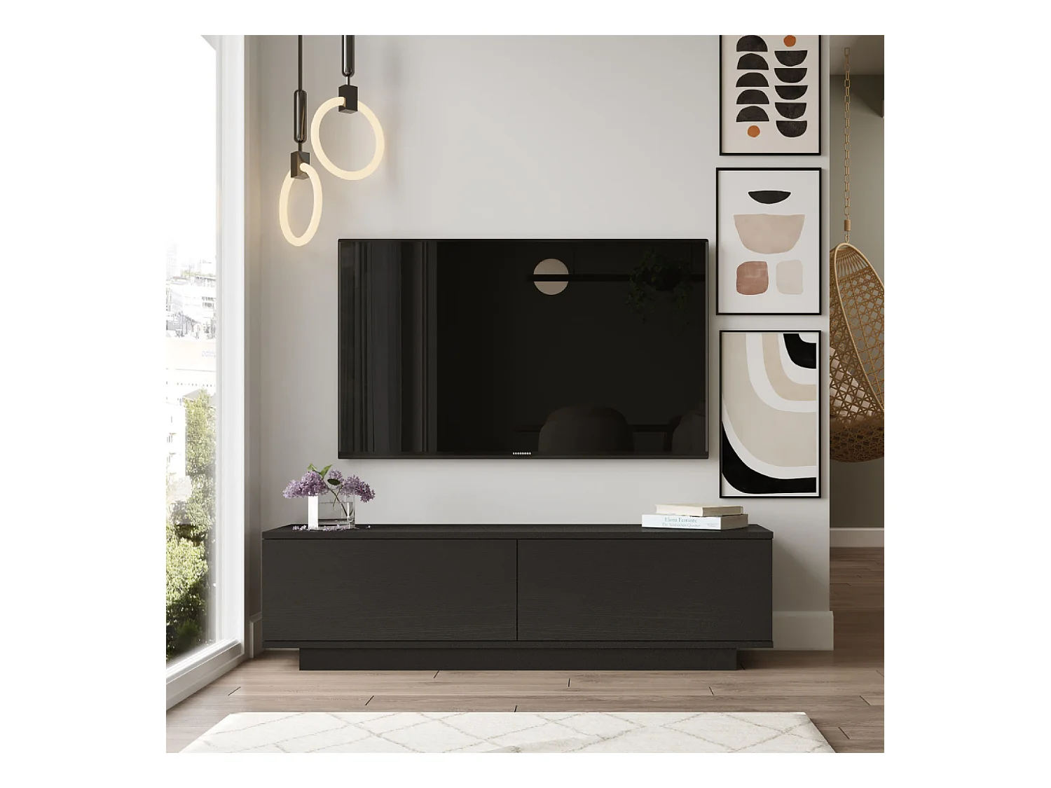 Meuble TV design noir 140cm MELI