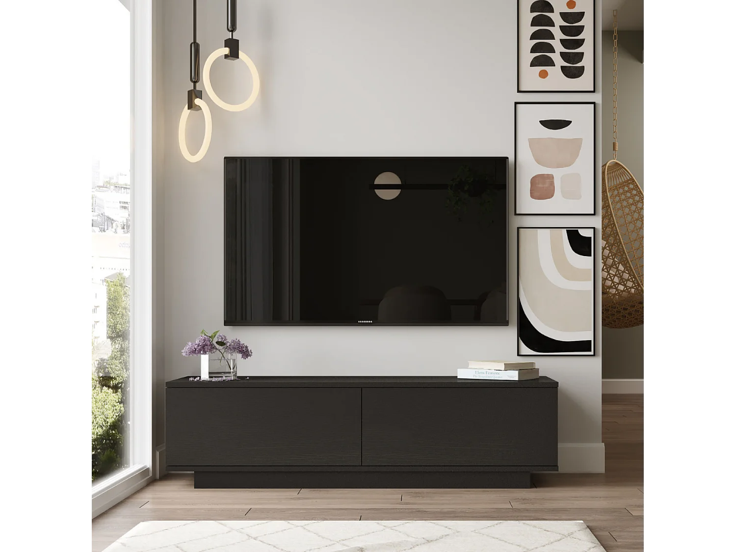 Meuble TV design noir 140cm MELI