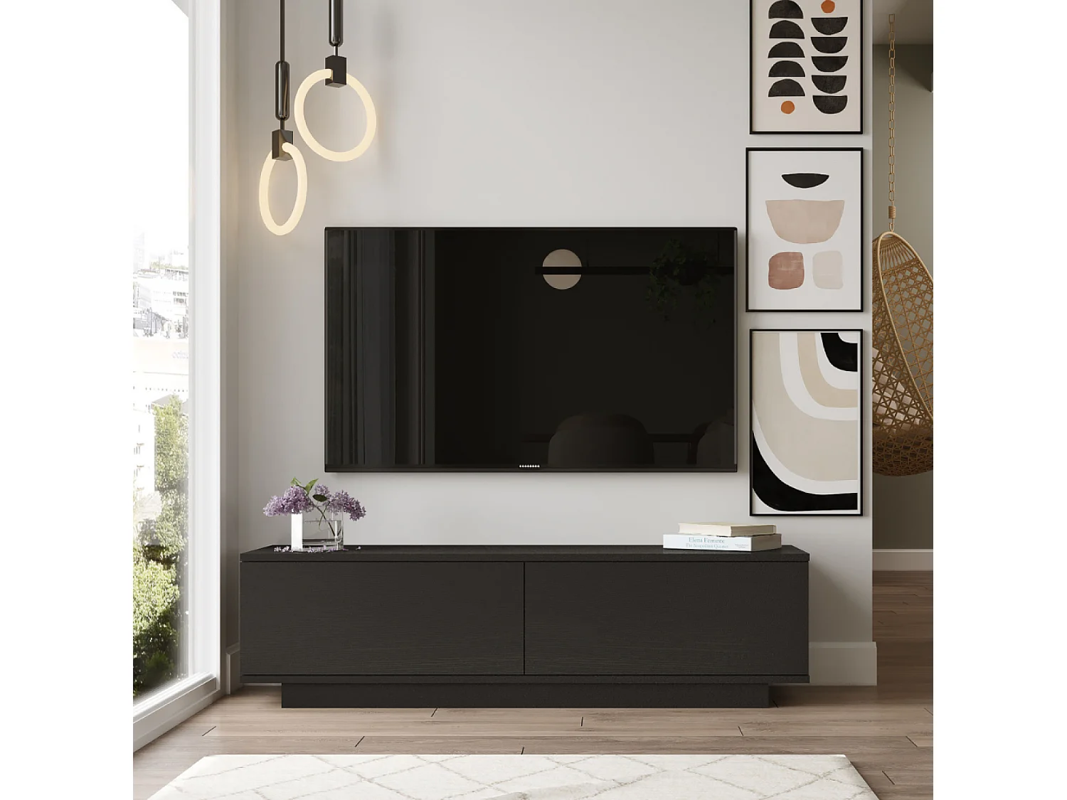 Meuble TV design noir 140cm MELI