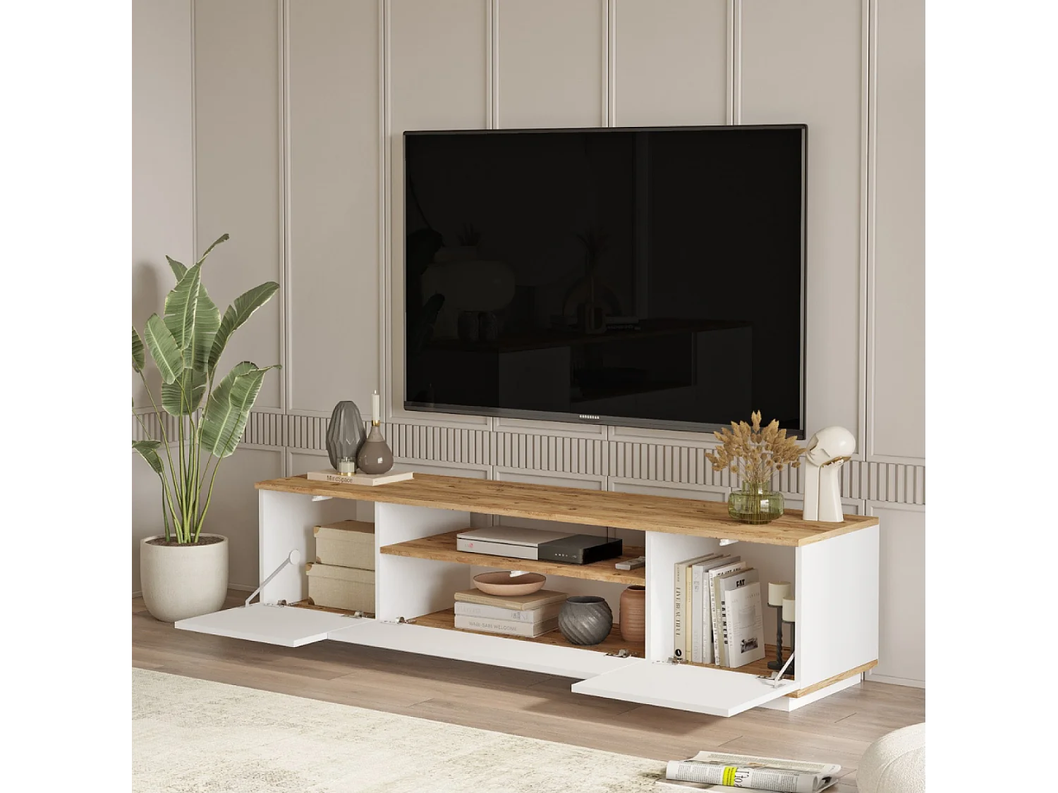 Mobile TV bianco e legno 180cm TYRO