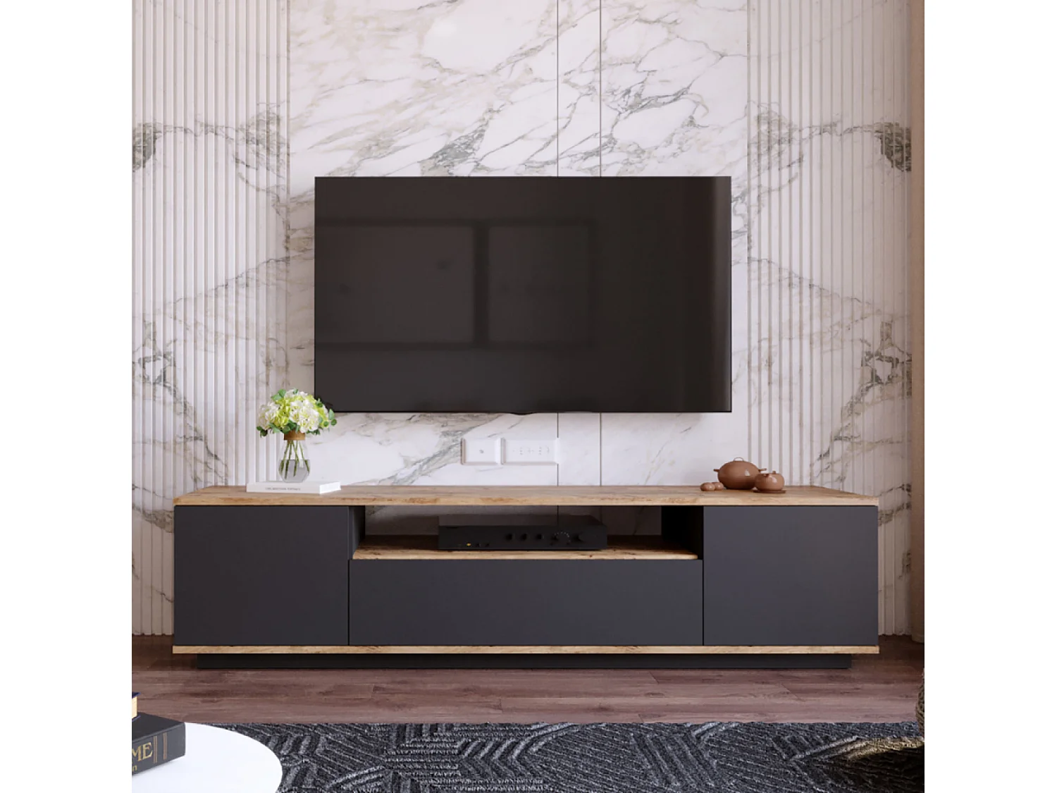 Mobile TV grigio e legno 180 cm TYRO