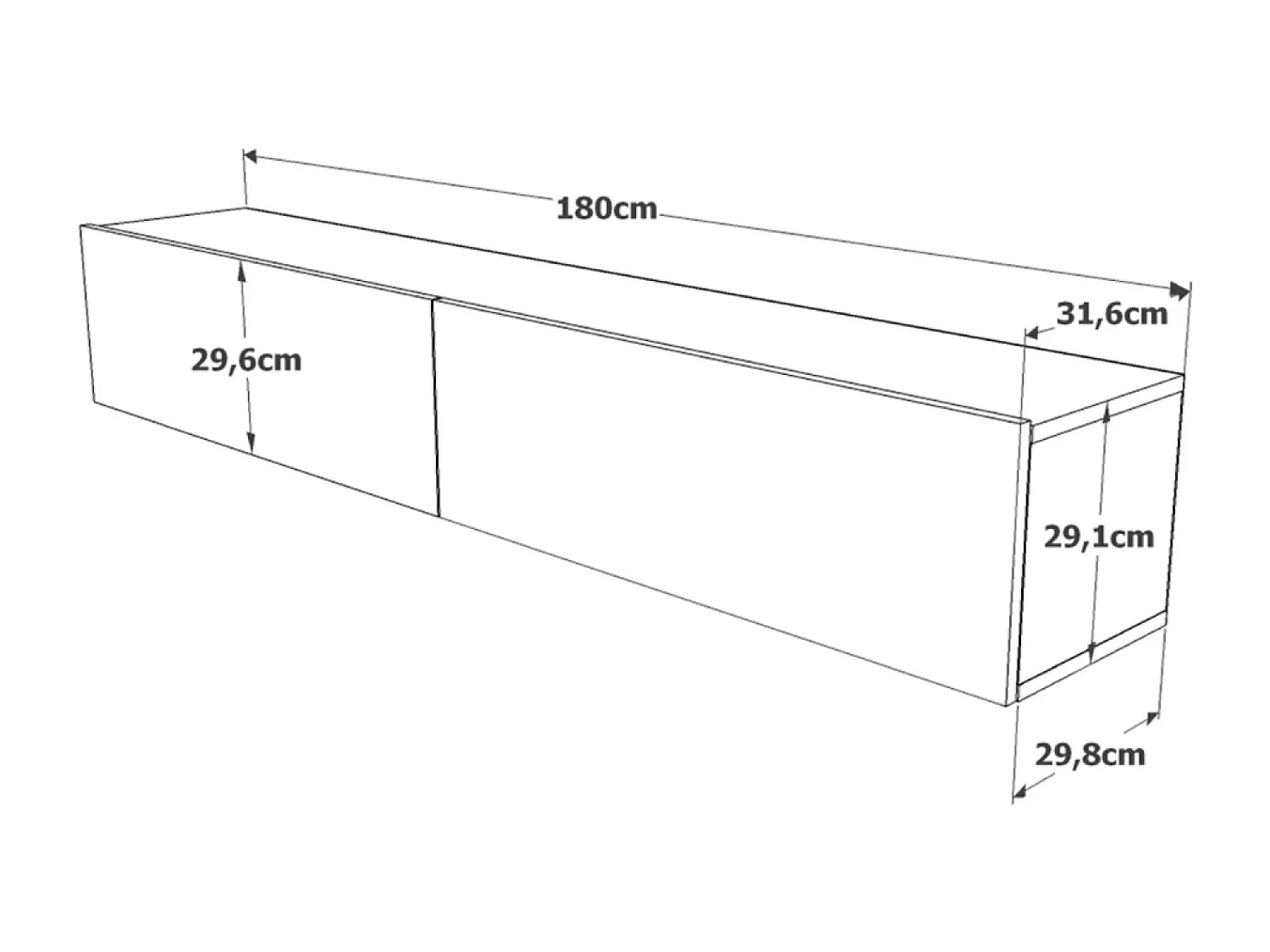 Zwevend TV-meubel Wit en Hout 180cm HYL Modern en Elegant
