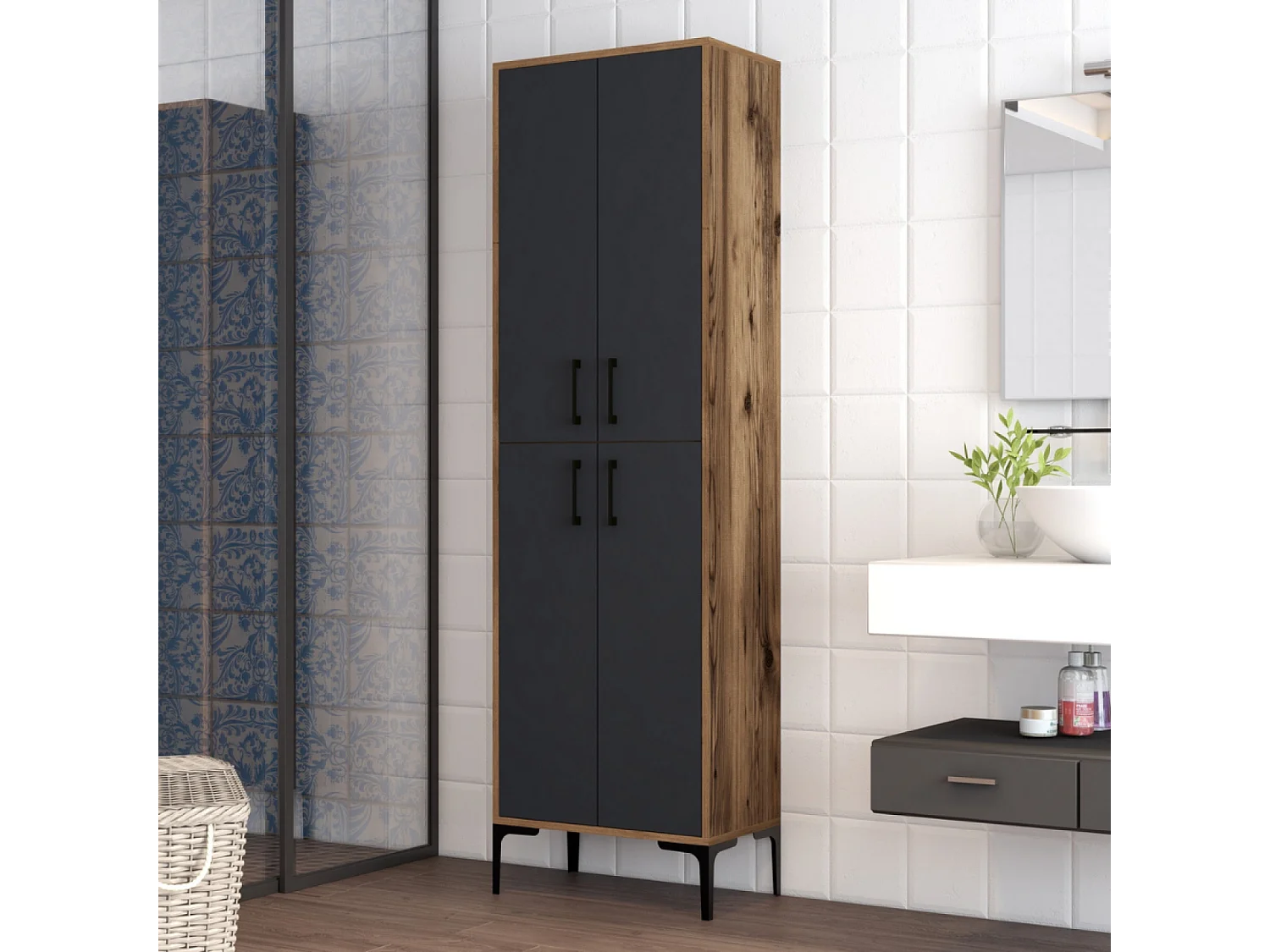 Colonna di stoccaggio legno e grigio YANKA