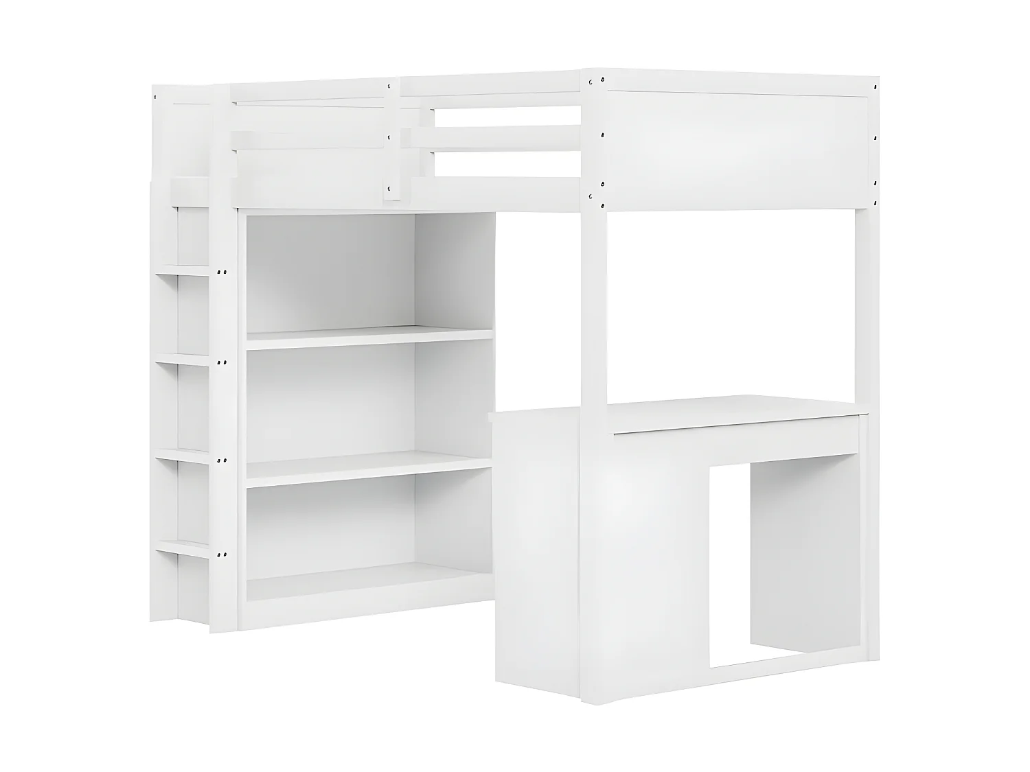 Lit mezzanine 90x200 cm - avec meubles de rangement et un bureau - en bois massif - Blanc