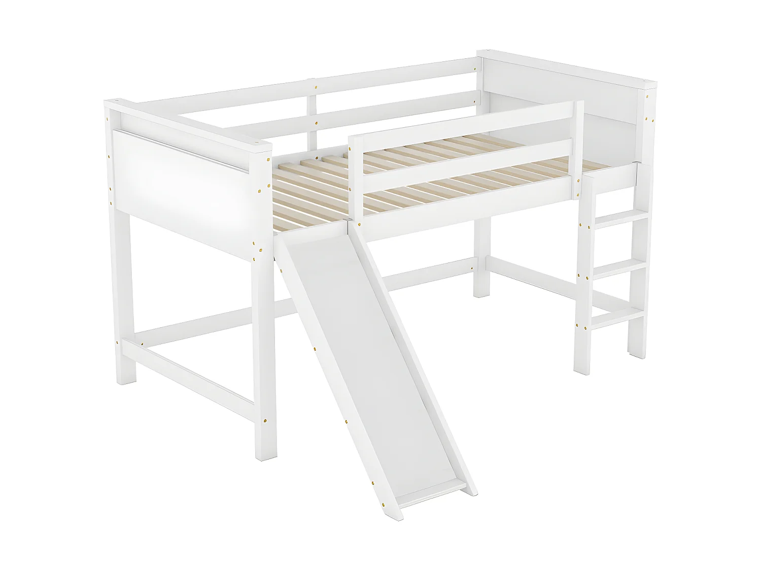 Lit mezzanine 90x200cm - avec toboggan et échelle - en pin massif - Blanc