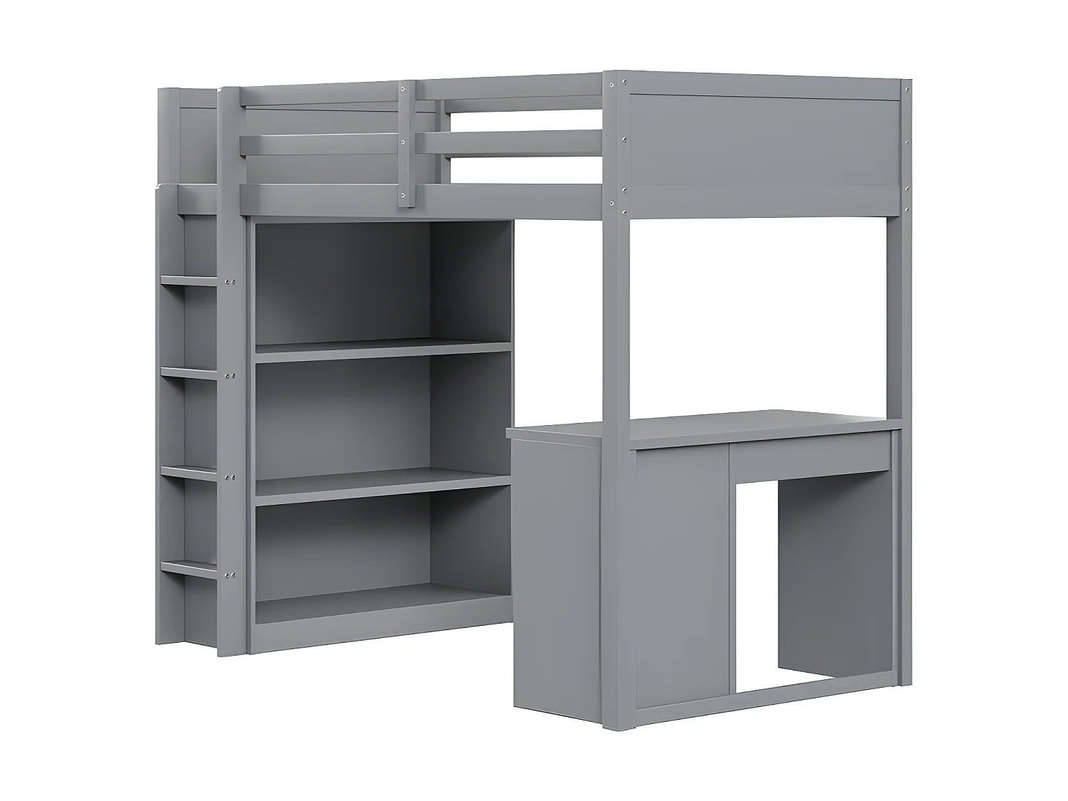 Cama entrepiso 90x200 cm - con mueble de almacenaje y escritorio - madera maciza - Gris