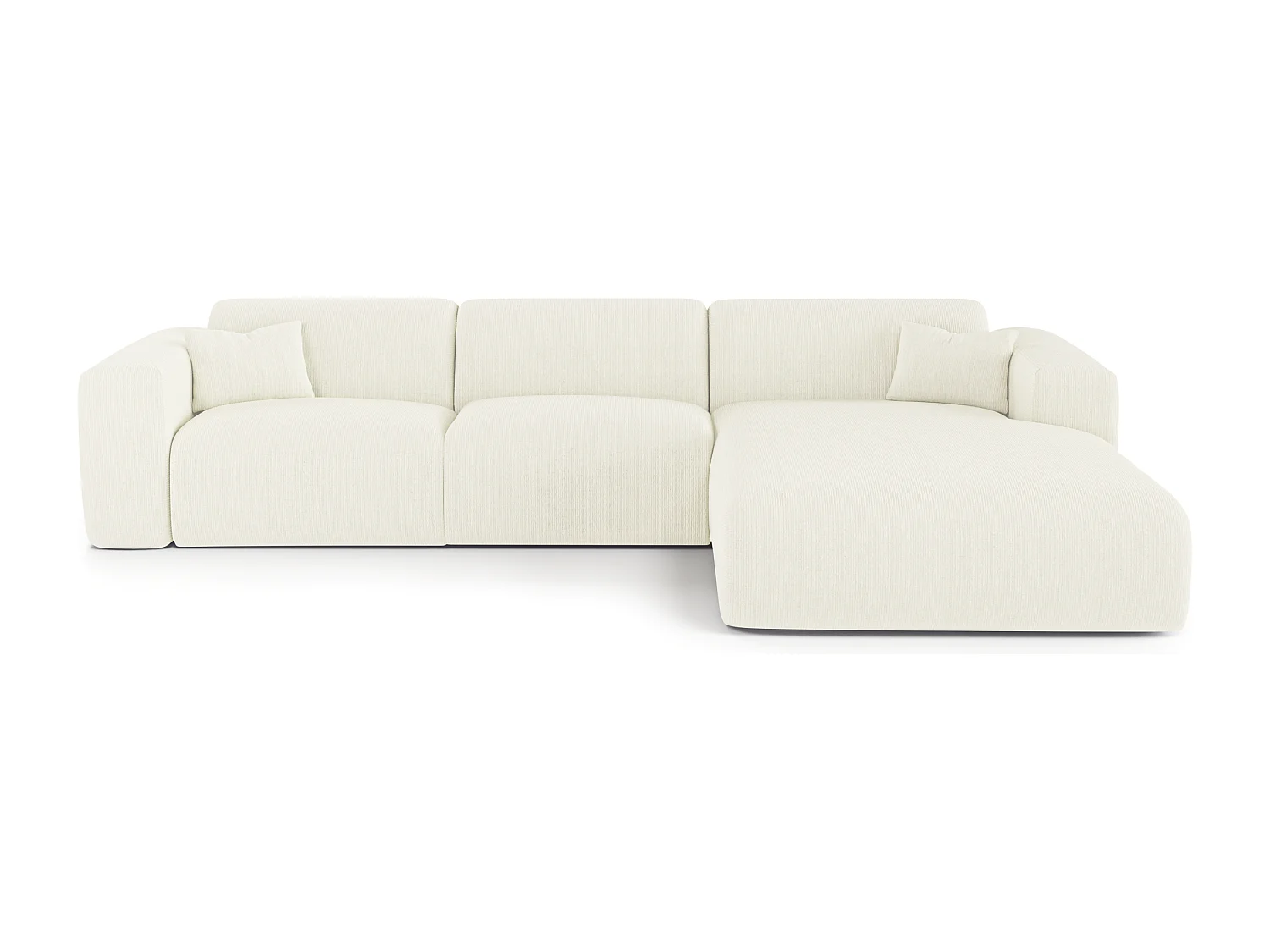 Canapé angle droit convertible dunlopillo velours côtelé crème 140cm MYRA