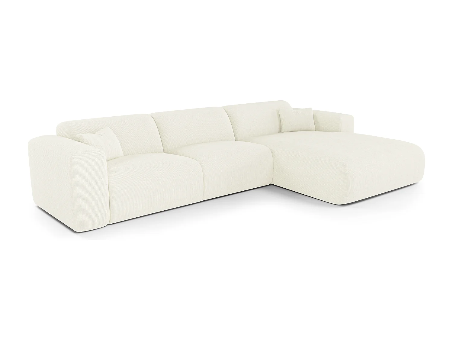 Canapé angle droit convertible dunlopillo velours côtelé crème 140cm MYRA