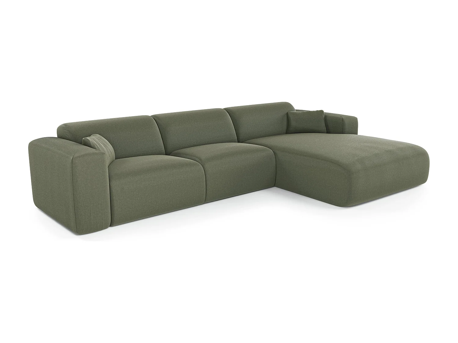 Canapé angle droit convertible express 5 places MYRA en tissu tramé vert olive