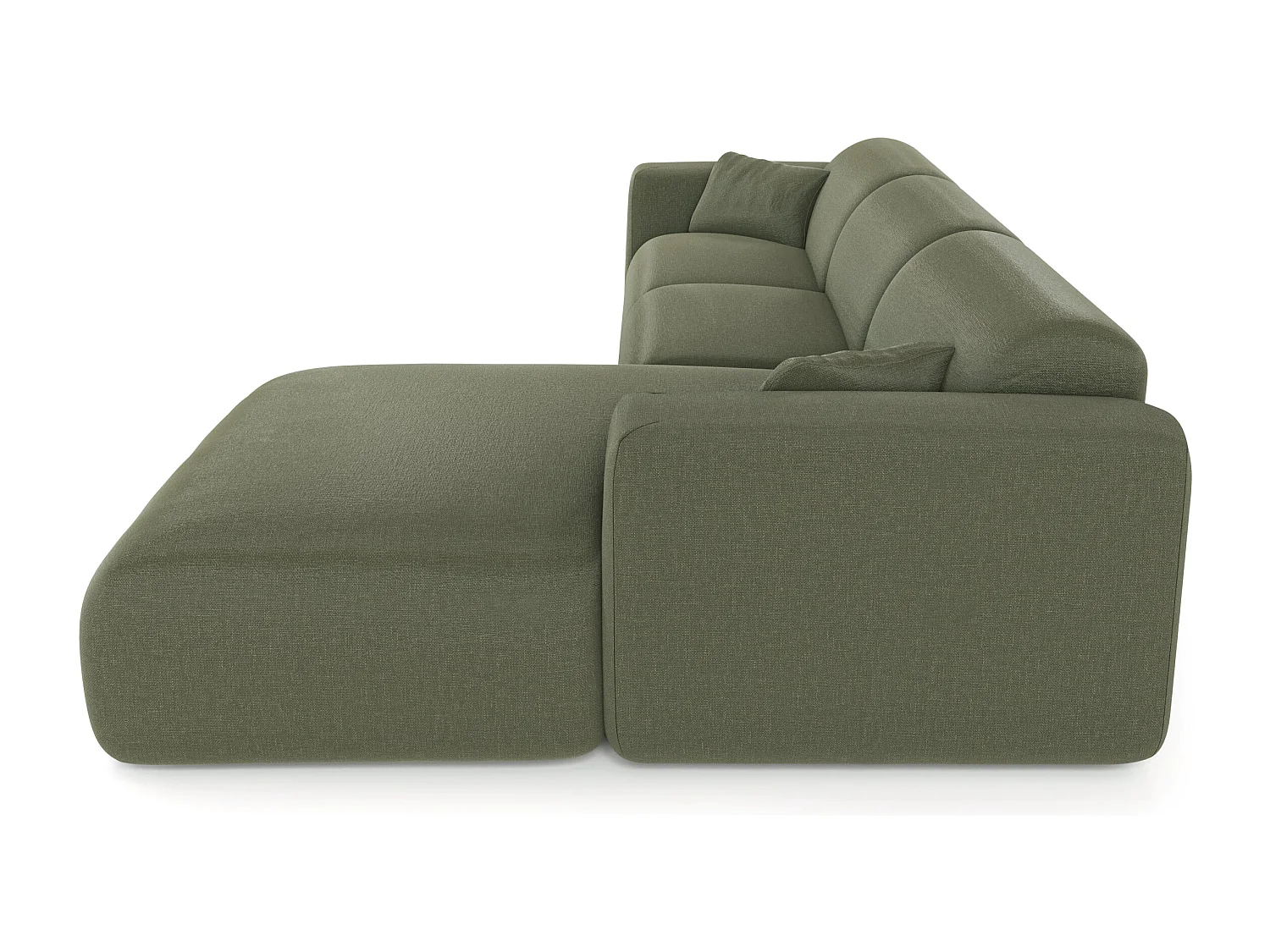 Canapé angle droit convertible express 5 places MYRA en tissu tramé vert olive