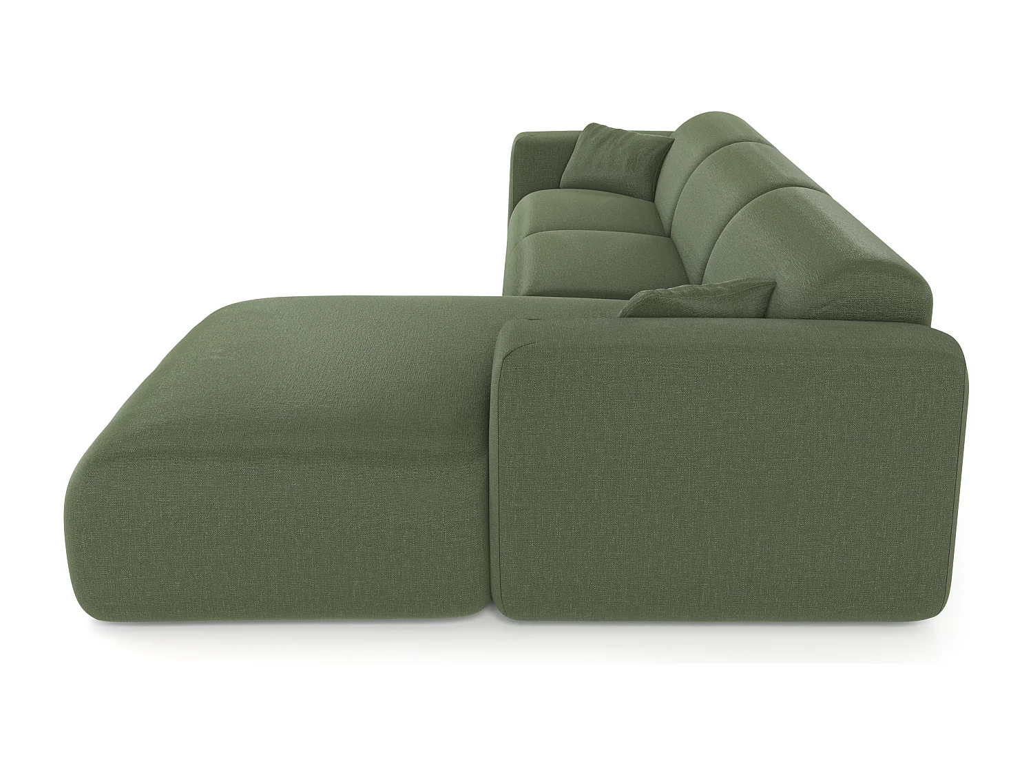 Canapé angle droit convertible dunlopillo 5 places tissu tramé vert MYRA