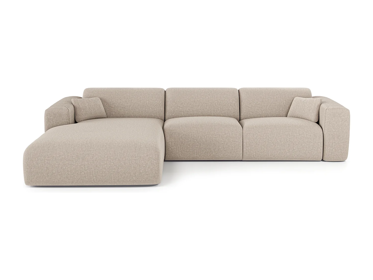 Canapé angle gauche convertible dunlopillo 5 places tissu tramé beige  MYRA