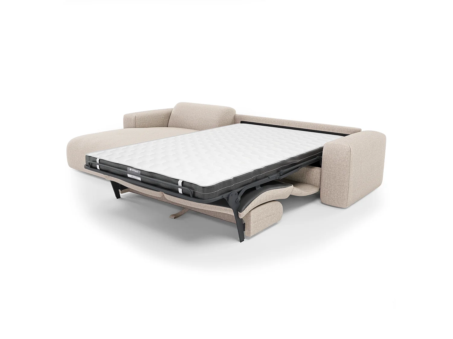 Canapé angle gauche convertible dunlopillo 5 places tissu tramé beige  MYRA