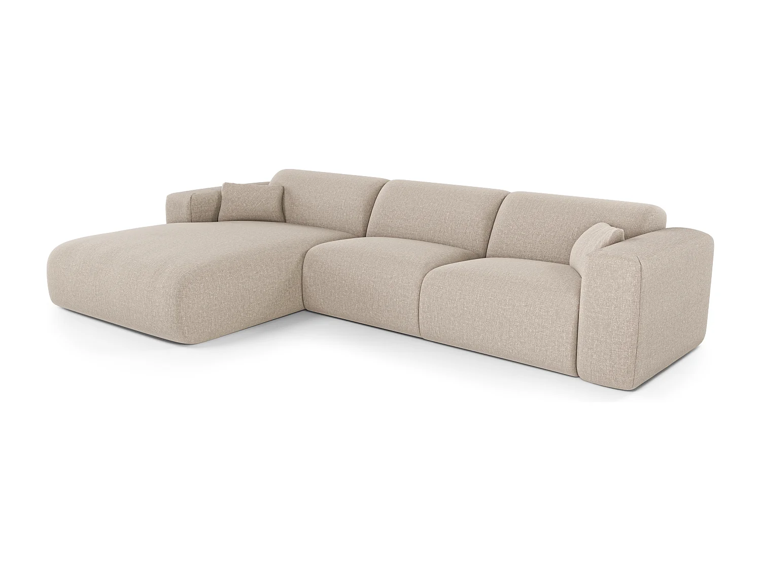 Canapé angle gauche convertible dunlopillo 5 places tissu tramé beige  MYRA