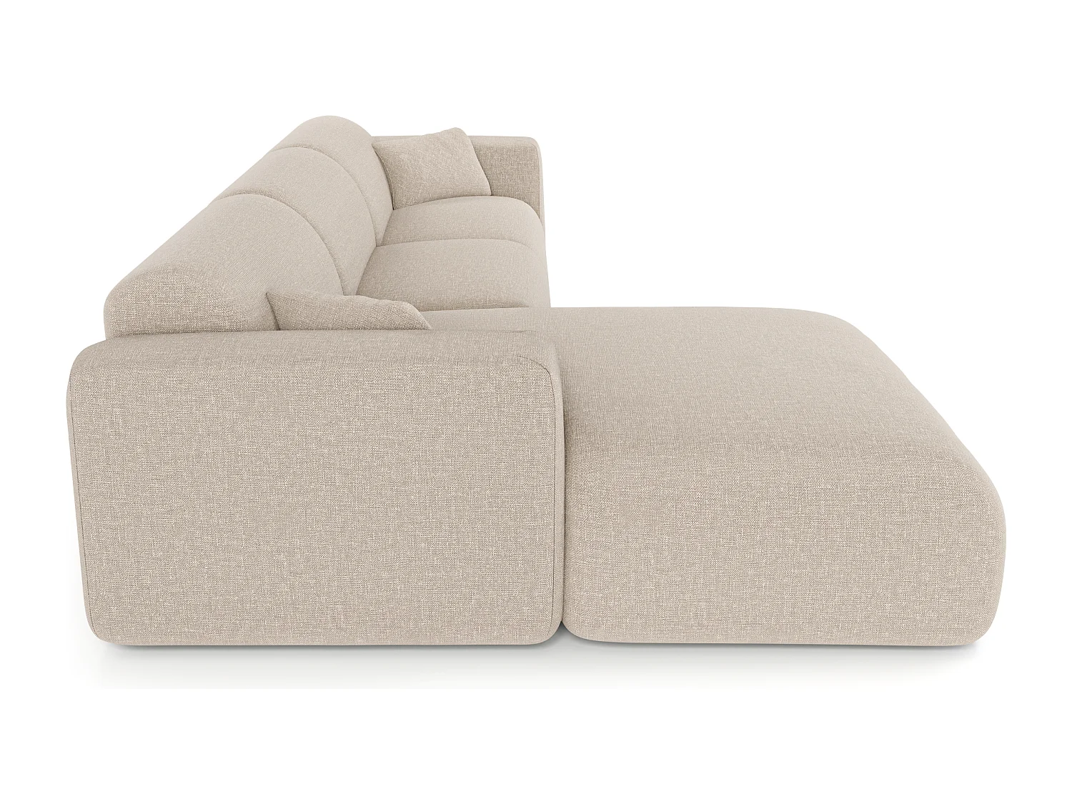 Canapé angle gauche convertible dunlopillo 5 places tissu tramé beige  MYRA